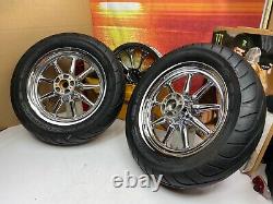 00-08 Harley Touring 16x3 Factory 9 Spoke Front & Rear Wheels Rim Mich Tires