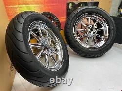 00-08 Harley Touring 16x3 Factory 9 Spoke Front & Rear Wheels Rim Mich Tires