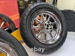 00-08 Harley Touring 16x3 Factory 9 Spoke Front & Rear Wheels Rim Mich Tires