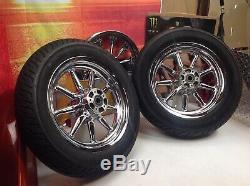 00-08 OEM Harley Touring 16 Front/Rear Chrome 9 spoke Wagon Wheels Rims Tires