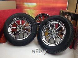 00-08 OEM Harley Touring 16 Front/Rear Chrome 9 spoke Wagon Wheels Rims Tires