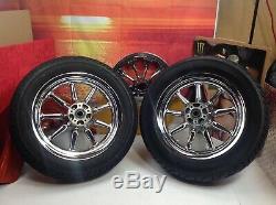 00-08 OEM Harley Touring 16 Front/Rear Chrome 9 spoke Wagon Wheels Rims Tires