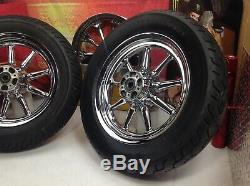 00-08 OEM Harley Touring 16 Front/Rear Chrome 9 spoke Wagon Wheels Rims Tires