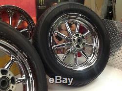 00-08 OEM Harley Touring 16 Front/Rear Chrome 9 spoke Wagon Wheels Rims Tires