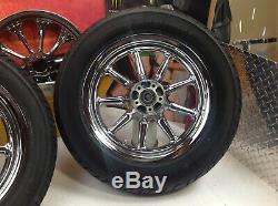 00-08 OEM Harley Touring 16 Front/Rear Chrome 9 spoke Wagon Wheels Rims Tires