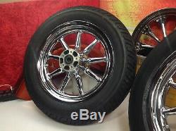 00-08 OEM Harley Touring 16 Front/Rear Chrome 9 spoke Wagon Wheels Rims Tires