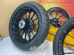 00-21 Harley Touring Front & Rear Turbine Wheels 21 Spoke Dunlop Tires OEM