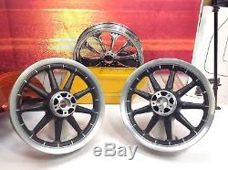 02-08 Harley Touring Black 9 Spoke Front & Rear Wheels 16x3