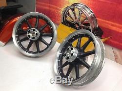 02-08 Harley Touring Black 9 Spoke Front & Rear Wheels 16x3