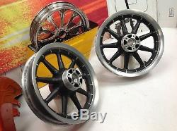 02-08 Harley Touring Black 9 Spoke Front & Rear Wheels 16x3