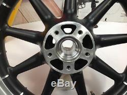 02-08 Harley Touring Black 9 Spoke Front & Rear Wheels 16x3