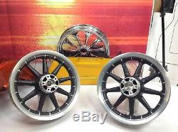 02-08 Harley Touring Black 9 Spoke Front & Rear Wheels 16x3