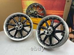 02-08 Harley Touring Gloss Black 9 Spoke Front & Rear Wheels 16x3 OEM