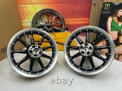 02-08 Harley Touring Gloss Black 9 Spoke Front & Rear Wheels 16x3 OEM