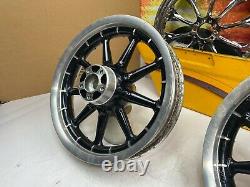 02-08 Harley Touring Gloss Black 9 Spoke Front & Rear Wheels 16x3 OEM