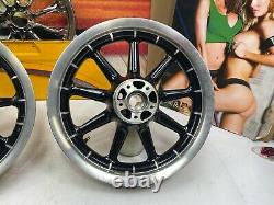 02-08 Harley Touring Gloss Black 9 Spoke Front & Rear Wheels 16x3 OEM