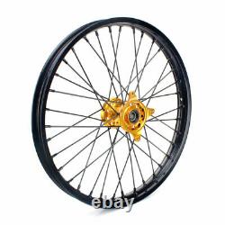 07-21 RMZ 250 450 21&18 MX Enduro Front Rear Wheel Set Black Rim Gold Hubs Spoke