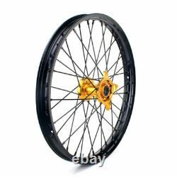 07-21 RMZ 250 450 21&18 MX Enduro Front Rear Wheel Set Black Rim Gold Hubs Spoke