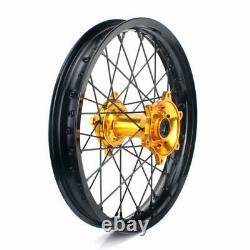 07-21 RMZ 250 450 21&18 MX Enduro Front Rear Wheel Set Black Rim Gold Hubs Spoke