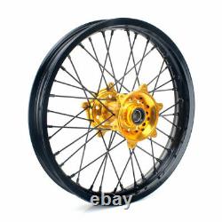 07-21 RMZ 250 450 21&18 MX Enduro Front Rear Wheel Set Black Rim Gold Hubs Spoke