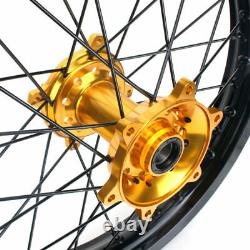 07-21 RMZ 250 450 21&18 MX Enduro Front Rear Wheel Set Black Rim Gold Hubs Spoke