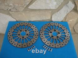 11 1/2 Spoke Satin Front & Rear Brake Rotor Pair For Harleys 1984-up With Free