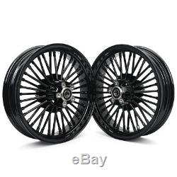 16 x 3.5 Fat Spoke Front Rear Wheel Rim Set for Harley Dyna TOURING Gloss Black