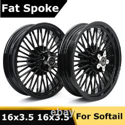 16in. Front Rear Fat Spoke Wheels Rims for Harley Softail Fatboy Heritage FLSTF