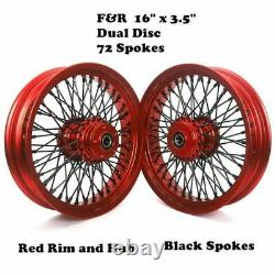 16x3.5 72 Spokes Red Front Rear Wheels Dual Disc for Harley Softail FLSTC Dyna