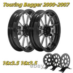 16x3.5 Front Rear Wheels Rims Rotors for Harley Touring Baggers FLTR FLHT 00-07