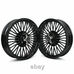 16x3.5 Gloss Black Fat Spoke Wheels Set for Harley Softail Fatboy Deluxe 08-17