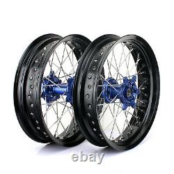 17 Supermoto Spoked Wheel Rim Blue Hub Set Rotors Yamaha YZ250F YZ450F 2014-19