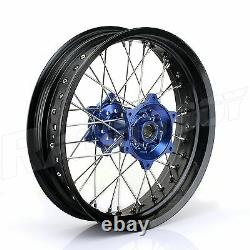 17 Supermoto Spoked Wheel Rim Blue Hub Set Rotors Yamaha YZ250F YZ450F 2014-19