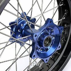 17 Supermoto Spoked Wheel Rim Blue Hub Set Rotors Yamaha YZ250F YZ450F 2014-19