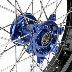 17 Supermoto Spoked Wheel Rim Blue Hub Set Rotors Yamaha YZ250F YZ450F 2014-19