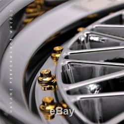 18x9 Hayame Performance Wheel Rims Platinum Chrome with Gold Accents