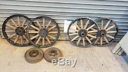 1920s ANTIQUE FORD MODEL T 21 REAR AND FRONT WOOD SPOKE & RIM WHEELS