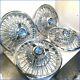 1965 1966 Mustang Oem 48 Spoke 14 Wire Hubcaps Withnew Blue Spinners (set Of 4)