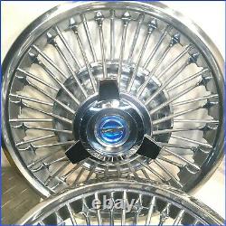 1965 1966 MUSTANG OEM 48 SPOKE 14 WIRE HUBCAPS withNEW BLUE SPINNERS (set of 4)