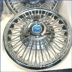 1965 1966 MUSTANG OEM 48 SPOKE 14 WIRE HUBCAPS withNEW BLUE SPINNERS (set of 4)