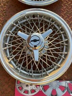 1966-1999 Chevrolet 14 Rwd set 4 Spoked 3bar Spinners Hubcaps Gm Fit Nice