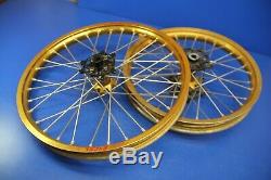 1998 97-99 CR250R Front Rear Wheel Hub Excel Spokes Rims Takasago 21/19 Gold