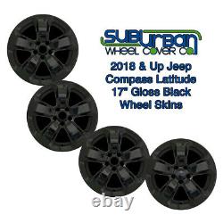2018-2020 Jeep Compass Latitude # 7017GB 17 5 Spoke Gloss Black Wheel Skins SET