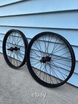 20 Bicycle Wheels Set Spoke Black Front Rear BMX Bike 3/8 Axles New Rims Mags