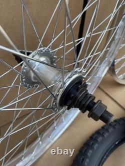 20 Bike Wheels Motocross Tires Set 9T Driver 48-Spoke Double Wall SILVER Alloy