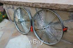 20 Fan 144 Spoke Front & Rear Lowrider Bicycle Wheelset Cruiser Chopper Chrome