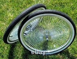 20 Lowrider Bicycle Chrome Wheels & White Walls 140 Spoke Front & Rear