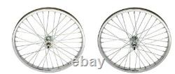 20 x 2.125 Bicycle Steel Front & Rear Freewheel Wheelset 12G 36 Spokes Chrome