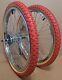 20x1.75 Steel Front-rear Coaster Brake 36 Spoke Bicycle Wheels Chrome Red Tire