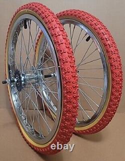 20x1.75 Steel Front-Rear COASTER BRAKE 36 spoke Bicycle wheels Chrome RED TIRE